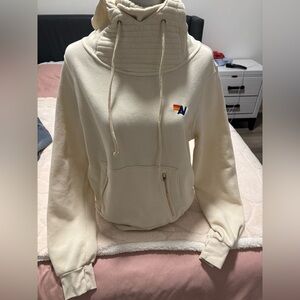 Aviator Nation ninja Cream Hoodie with Rainbow Logo